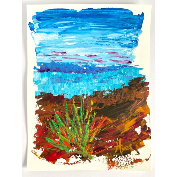 Bay View Original Acrylic Palette Knife Painting Matted 11x14in Wall Art - Picture 5 of 7